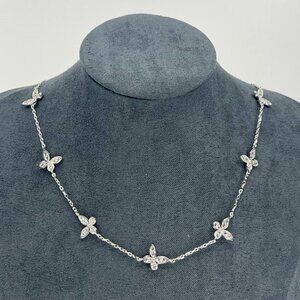 Sterling Silver Necklace Delicate Multi Station Butterfly Charm Crystal Necklace